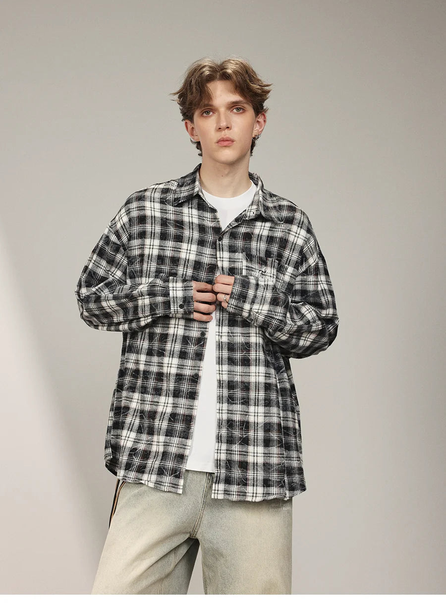 Yunqi Same Style MANYSTON American Pure Cotton Checkered Shirt Men's Spring and Autumn Trendy Brand Couple's Shirt Jacket