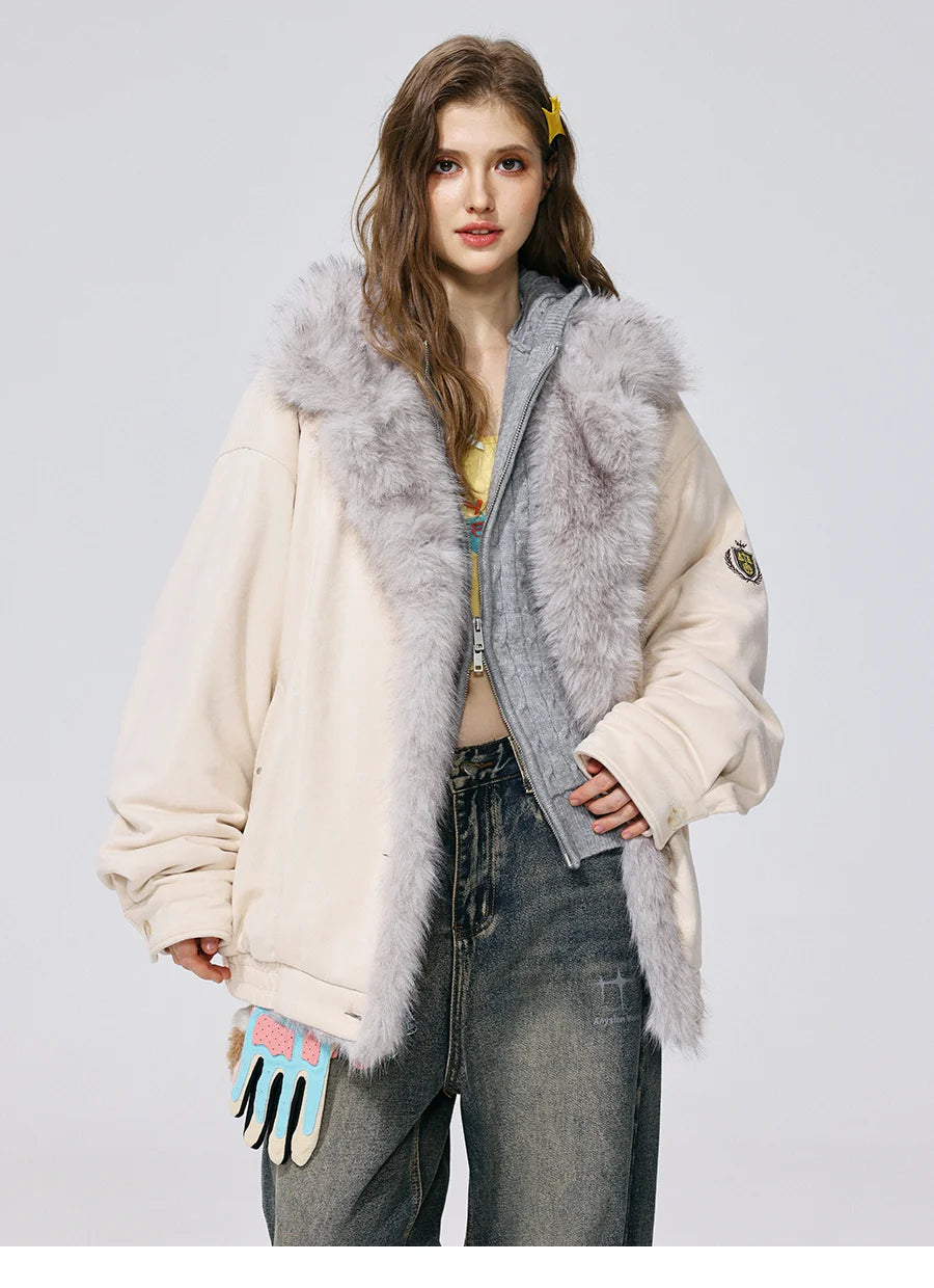 Nine tailed same style MANYSTON American retro fur collar cotton jacket men's winter couple warm cotton jacket
