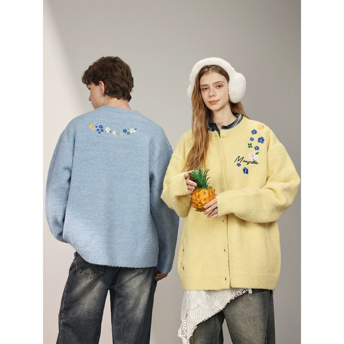 MANYSTON American Knitted Cardigan Sweater Men's Spring and Autumn Trendy Brand Loose Couple's Casual Long Sleeve Coat
