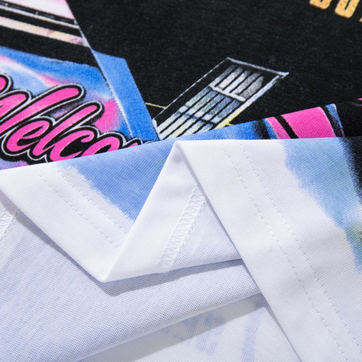 Cross border Meichao MAJESTIK Direct Spray American Street Hip Hop Printed Hot Diamond Retro Washed Short Sleeve T-shirt