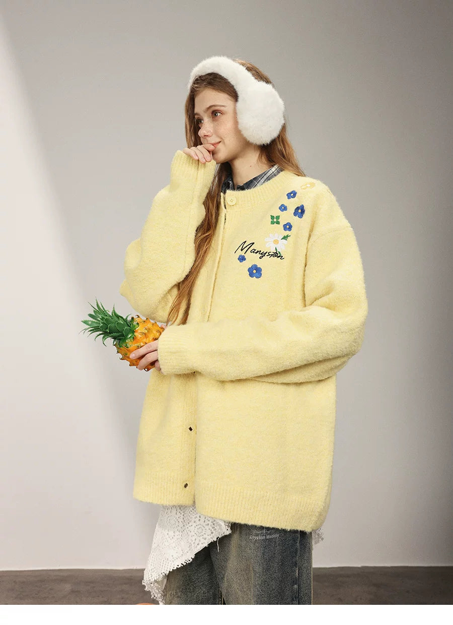 MANYSTON American Knitted Cardigan Sweater Men's Spring and Autumn Trendy Brand Loose Couple's Casual Long Sleeve Coat