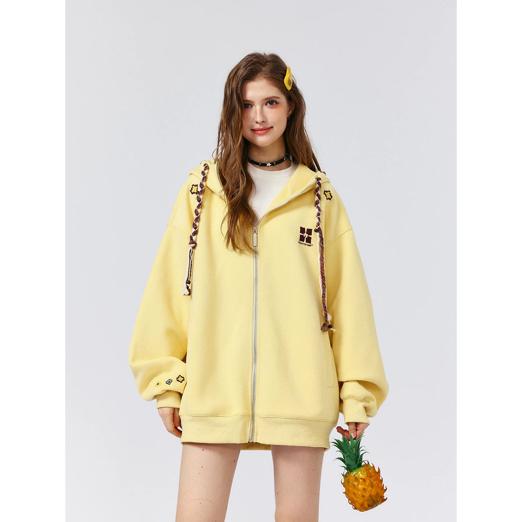 MANYSTON American High Street Fried Dough Twists Braid Hooded Zipper Guards Men's Spring and Autumn 420g Heavyweight Hoodie Coat