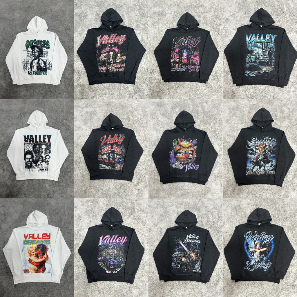 Cross border fashion VALE new retro hooded sweatshirt printed with American street hip-hop cotton versatile hooded sweatshirt