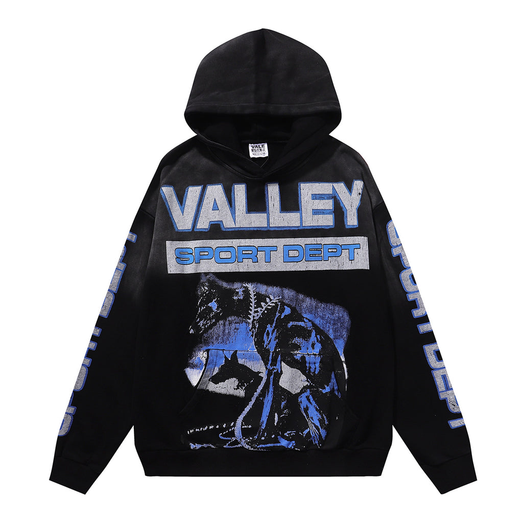 Cross border fashion VALE autumn and winter new printed hip-hop street style pure cotton casual versatile hooded sweatshirt