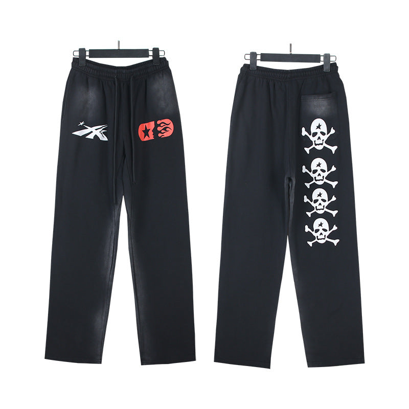 Cross border Fashion Hellstar Washed Retro Hip Hop American Street Printed Casual Cotton Pants Bathroom Pants