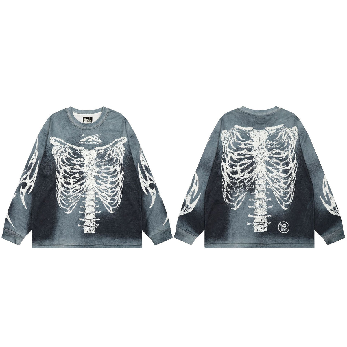 Cross border Hellstar Washed Retro Spray Horse Willow American Street Hip Hop Printed Long Sleeve T-shirt