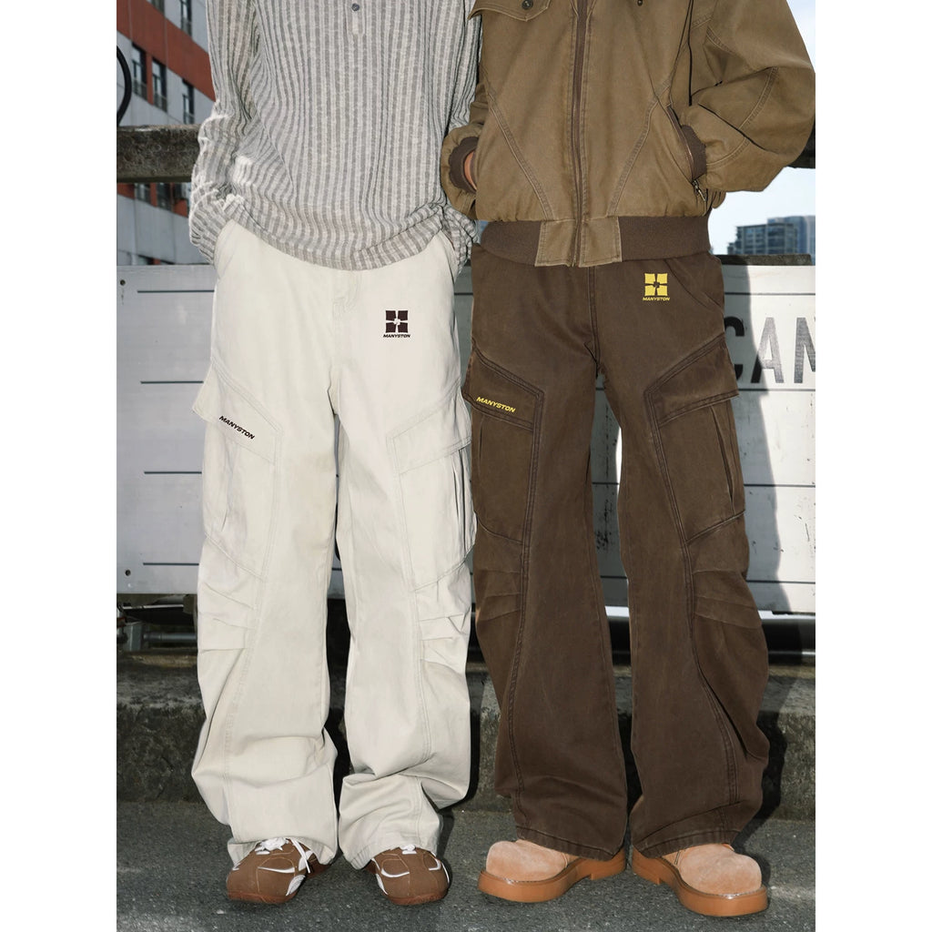 MANYSTON American high street workwear straight leg pants for men, spring and autumn casual loose straight leg wide leg floor pants