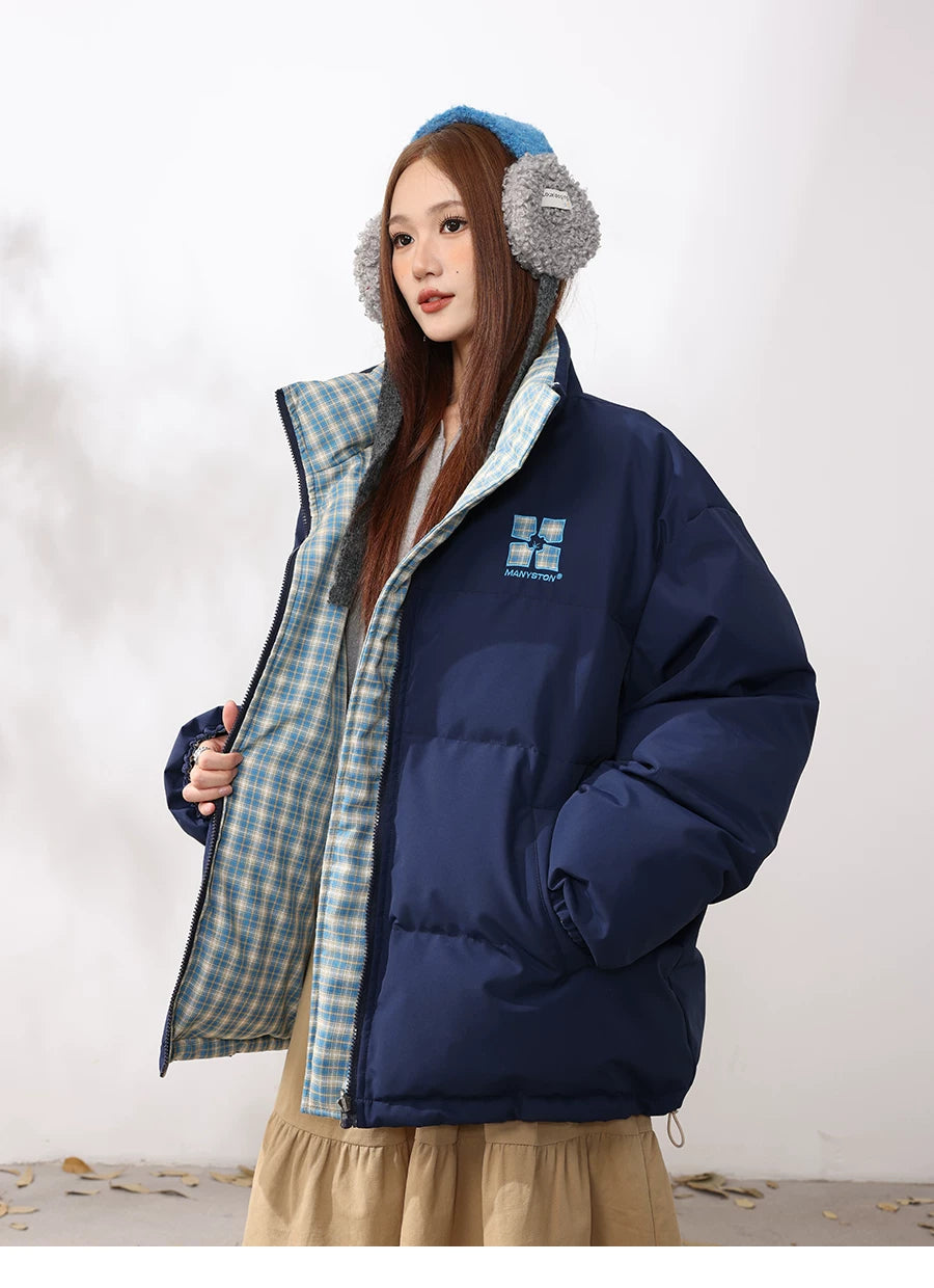 MANYSTON American fashion brand checkered double-sided cotton jacket men's winter thick warm bread jacket cotton coat jacket