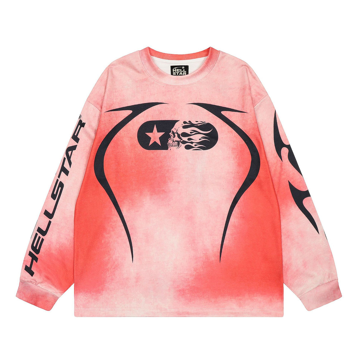 Cross border Hellstar Washed Retro Spray Horse Willow American Street Hip Hop Printed Long Sleeve T-shirt
