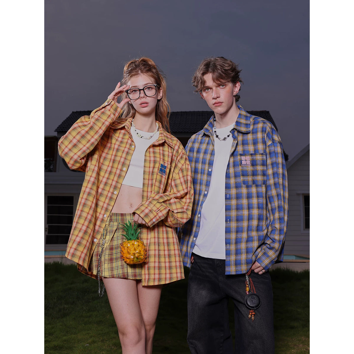 Lv Sitong's same MANYSTON American retro long sleeved shirt for men's spring and autumn couple outfit embroidered shirt
