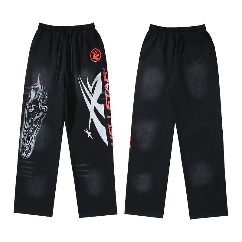 Cross border Fashion Hellstar Washed Retro Hip Hop American Street Printed Casual Cotton Pants Bathroom Pants