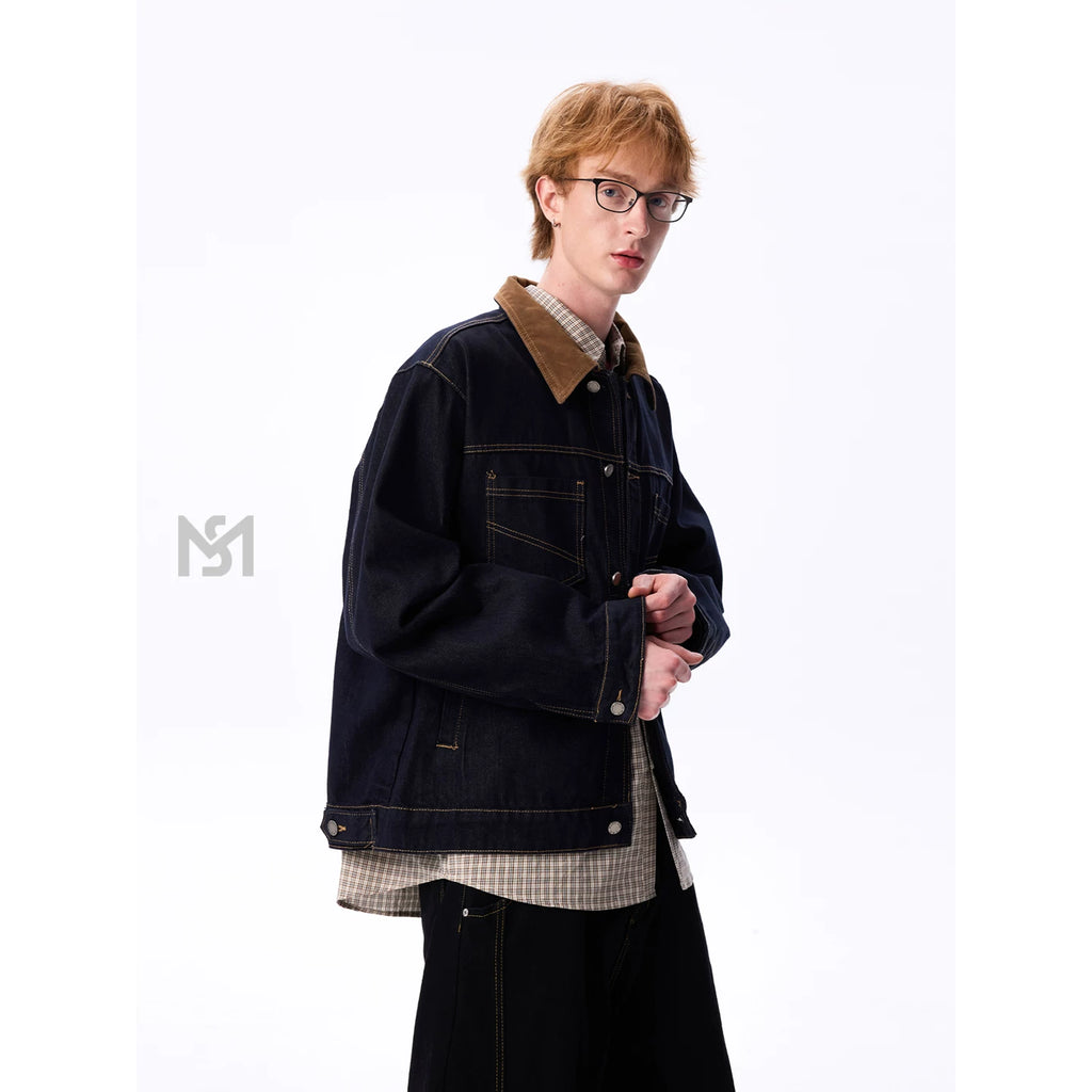 MANYSTON minimalist retro original cow jacket men's spring and autumn loose casual workwear collar denim top jacket