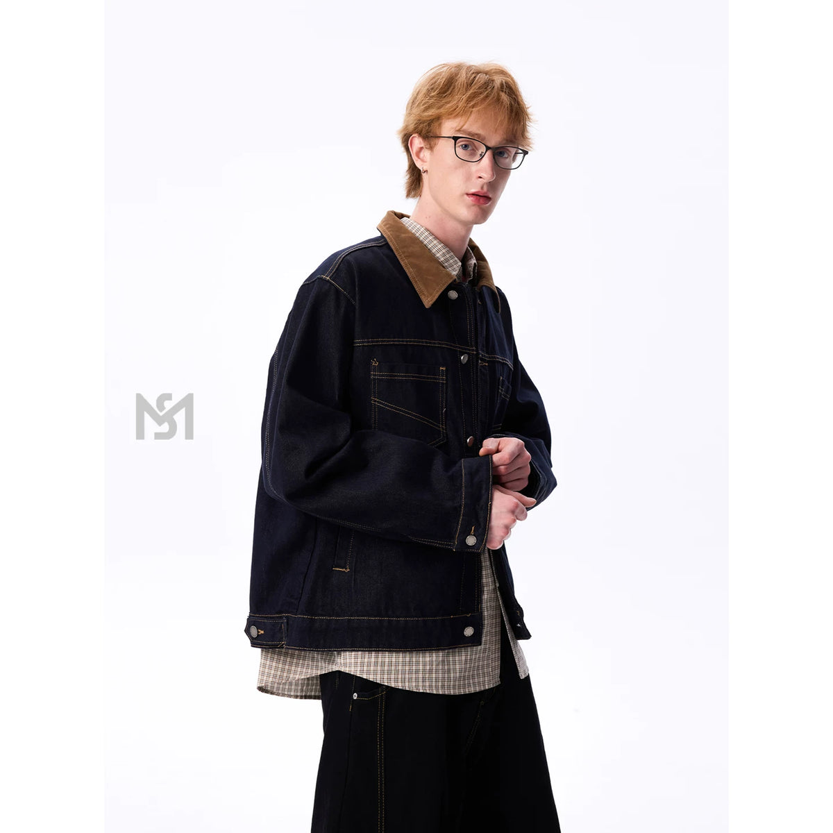 MANYSTON minimalist retro original cow jacket men's spring and autumn loose casual workwear collar denim top jacket
