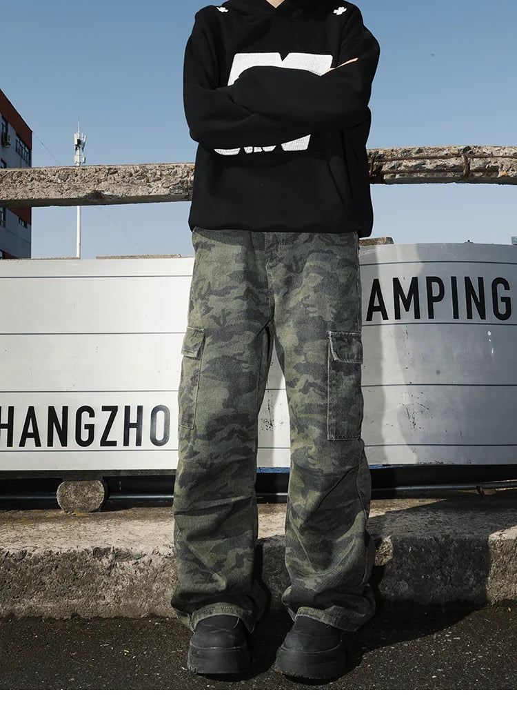 MANYSTON American High Street Camouflage Casual Long Pants Men's Spring and Autumn Youth Loose Straight Work Pants
