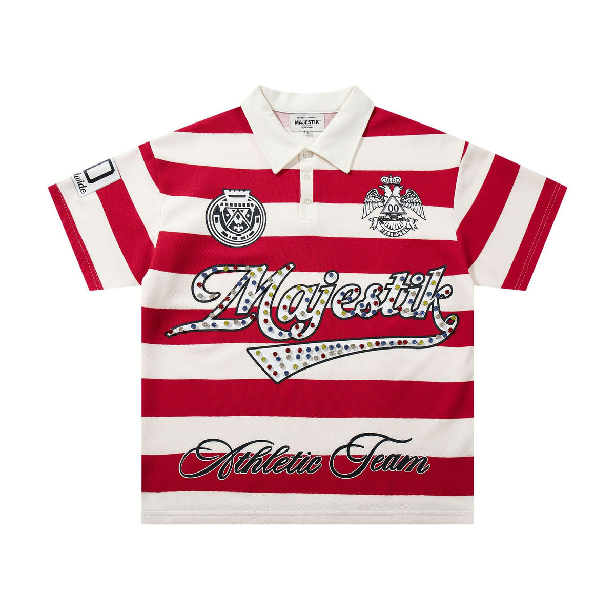 Cross border Meichao MAJESTIK Direct Spray American Street Hip Hop Printed Hot Diamond Embroidered Retro Washed Short sleeved T-shirt
