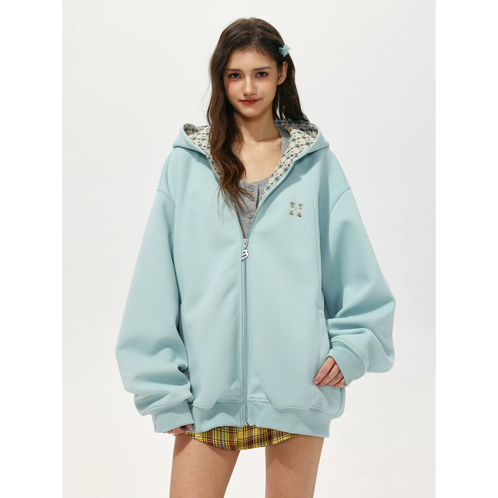 MANYSTON American embroidery hooded cardigan sweatshirt men's style spring and autumn couple style loose casual top jacket