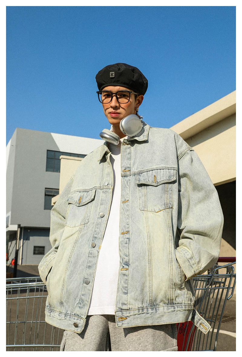MANYSTON denim jacket men's trendy brand new top couple denim jacket spring cool casual jacket American style
