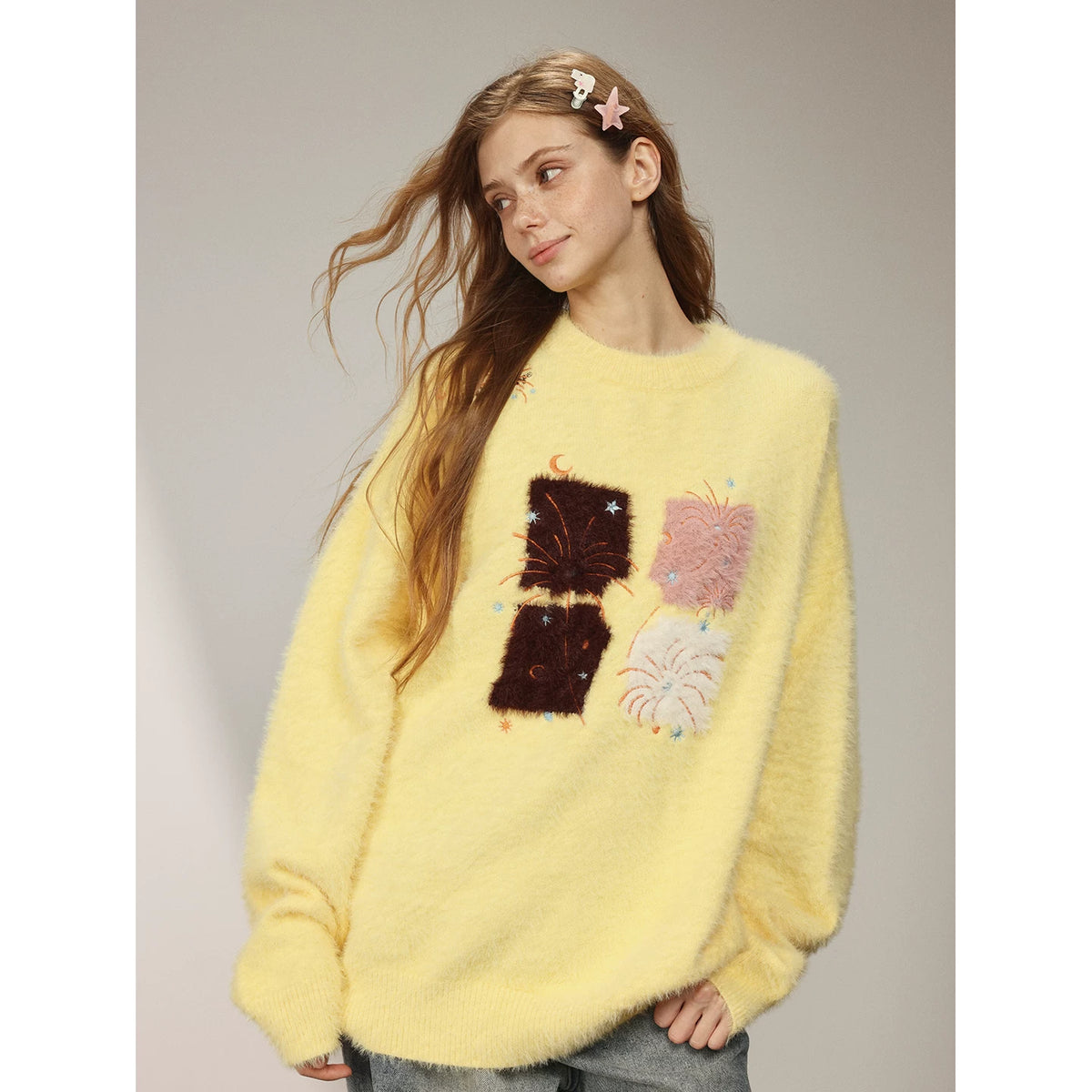 Celebrity style MANYSTON American high street embroidered sweater for men's spring and autumn couples round neck knit sweater