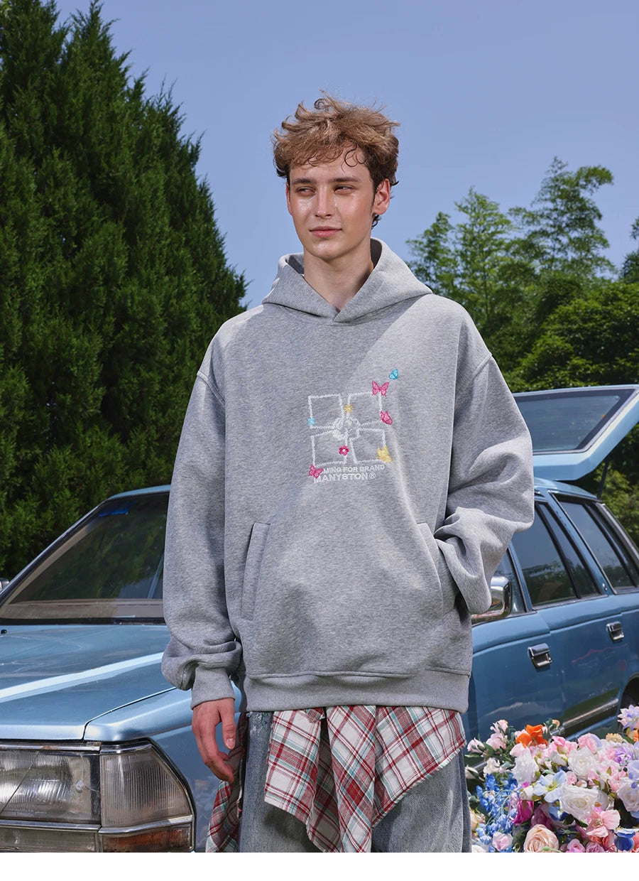 Qing Dynasty MANYSTON American Heavy duty Embroidered Hoodie Hoodie Men's Spring and Autumn Trendy Brand Hoodie Couple's Coat
