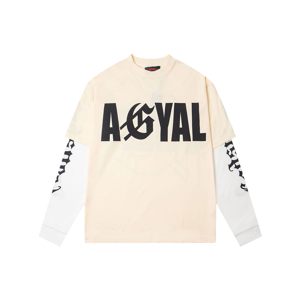 Cross border fashion Godspeed new American street hip-hop print retro waffle casual long sleeved T-shirt