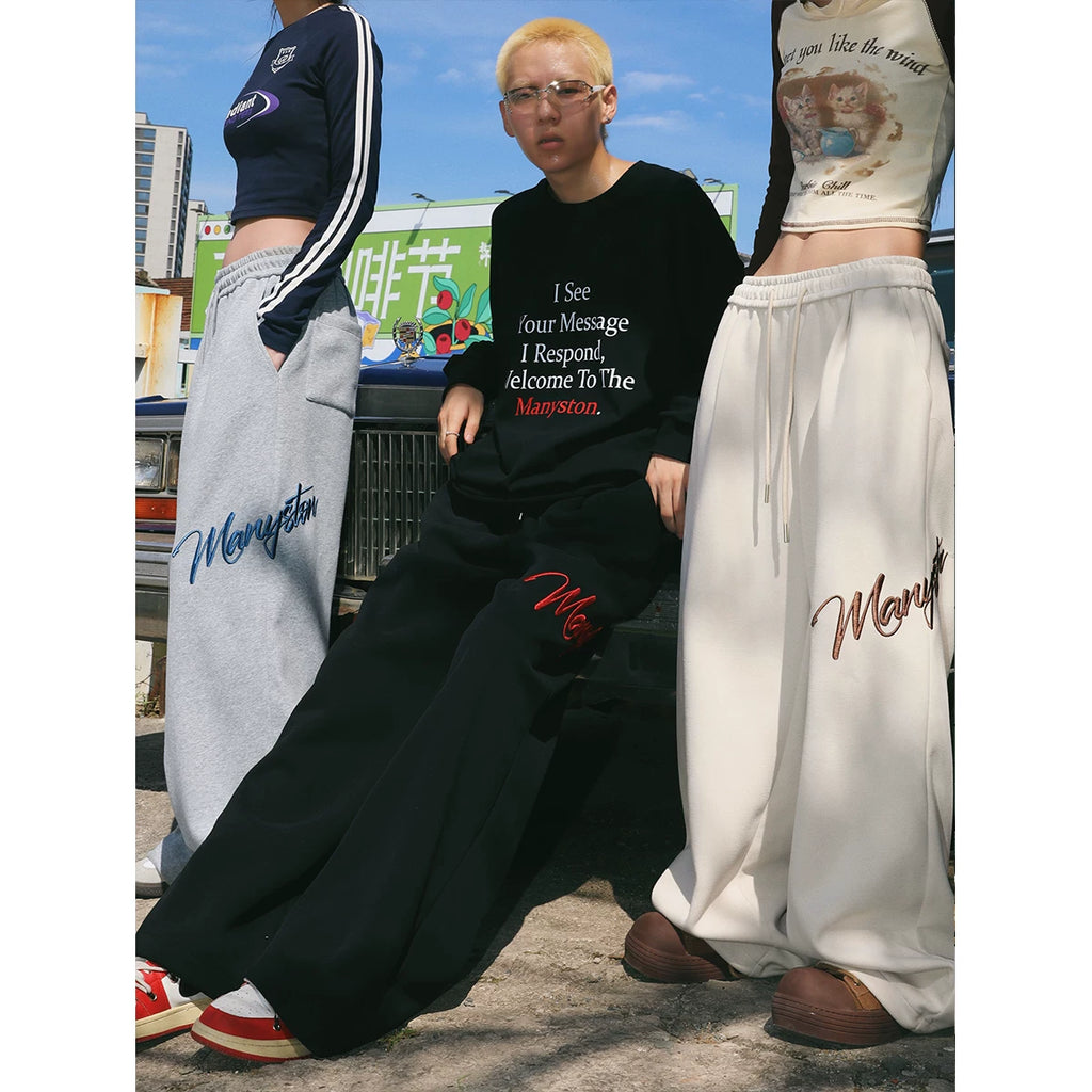 Tian Shuchen's same style MANYSTON American fashion brand sanitary pants for boys in spring and autumn, high street straight leg loose casual pants