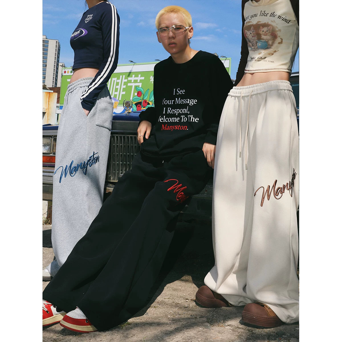 Tian Shuchen's same style MANYSTON American fashion brand sanitary pants for boys in spring and autumn, high street straight leg loose casual pants