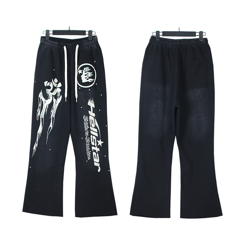 Cross border Fashion Hellstar Washed Retro Hip Hop American Street Printed Casual Cotton Pants Bathroom Pants