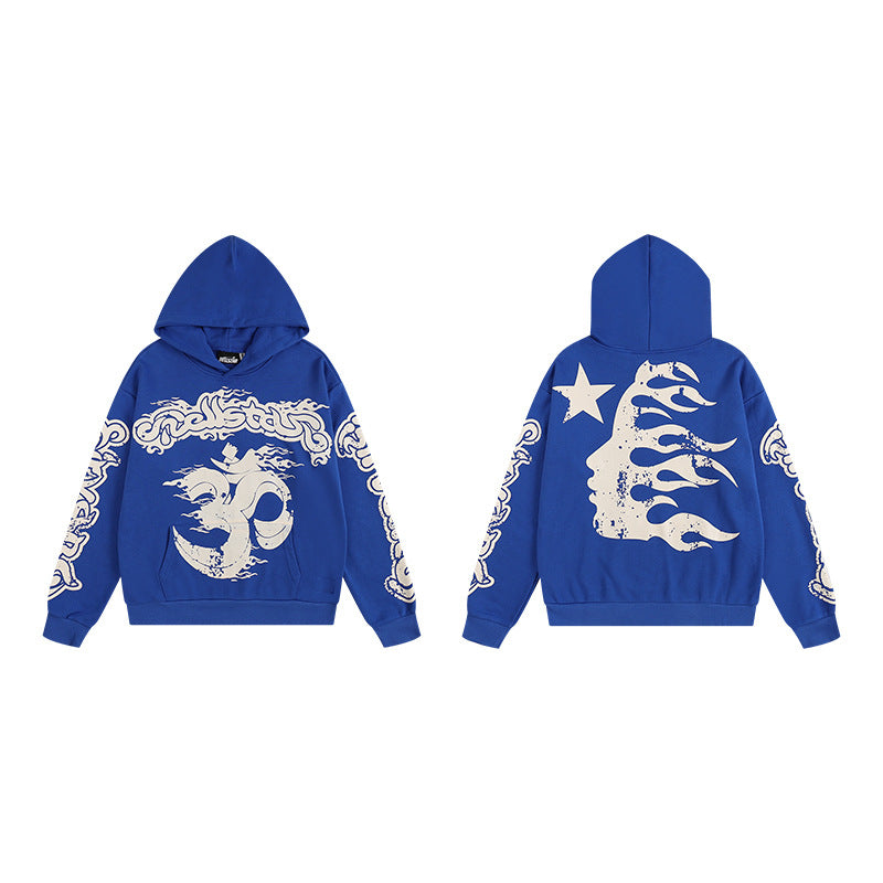 Cross border fashion Hellstar American street hip-hop versatile casual autumn and winter printed hooded sweatshirt
