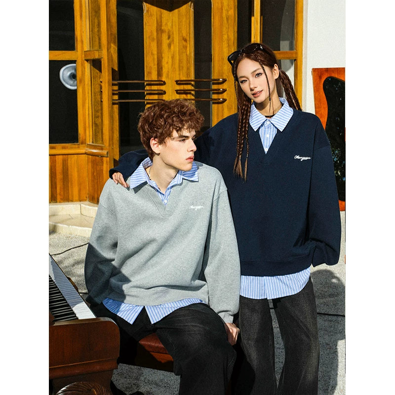 MANYSTON American 400g Heavy duty Couple Hoodie Spring and Autumn Trendy Brand Youth Vacation Two piece Collar Jacket Male