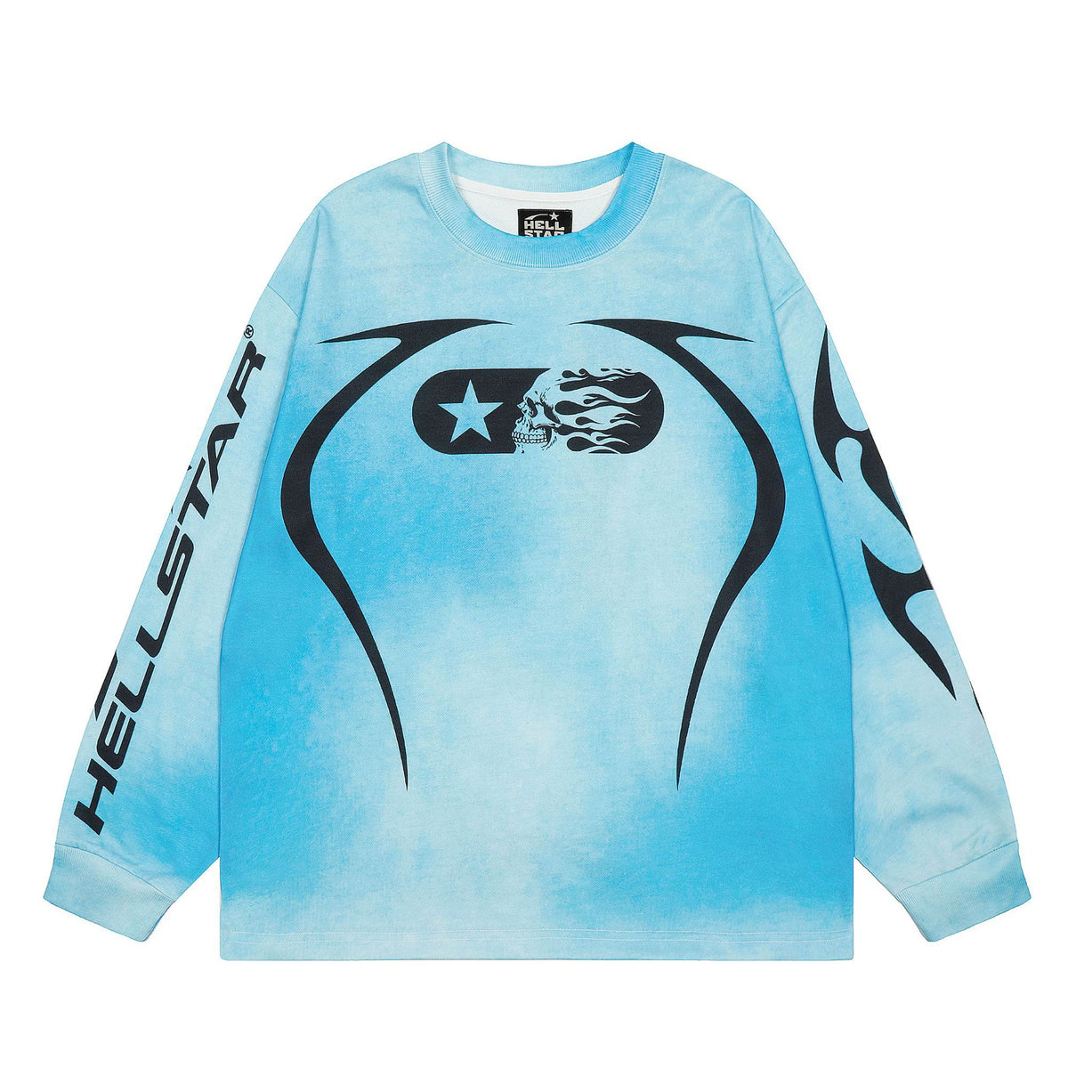 Cross border Hellstar Washed Retro Spray Horse Willow American Street Hip Hop Printed Long Sleeve T-shirt