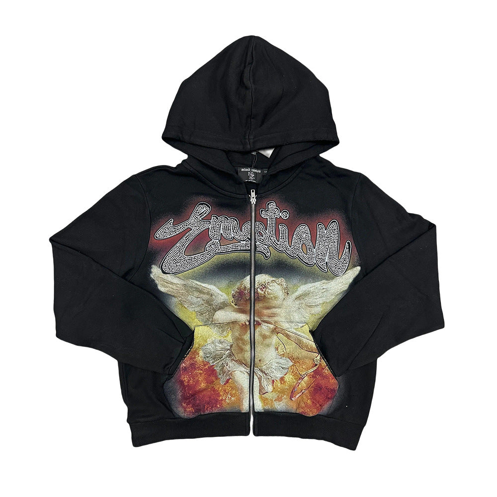 Cross border fashion new MIXEDEMOTION American street hip-hop pure cotton highly restored hooded sweatshirt