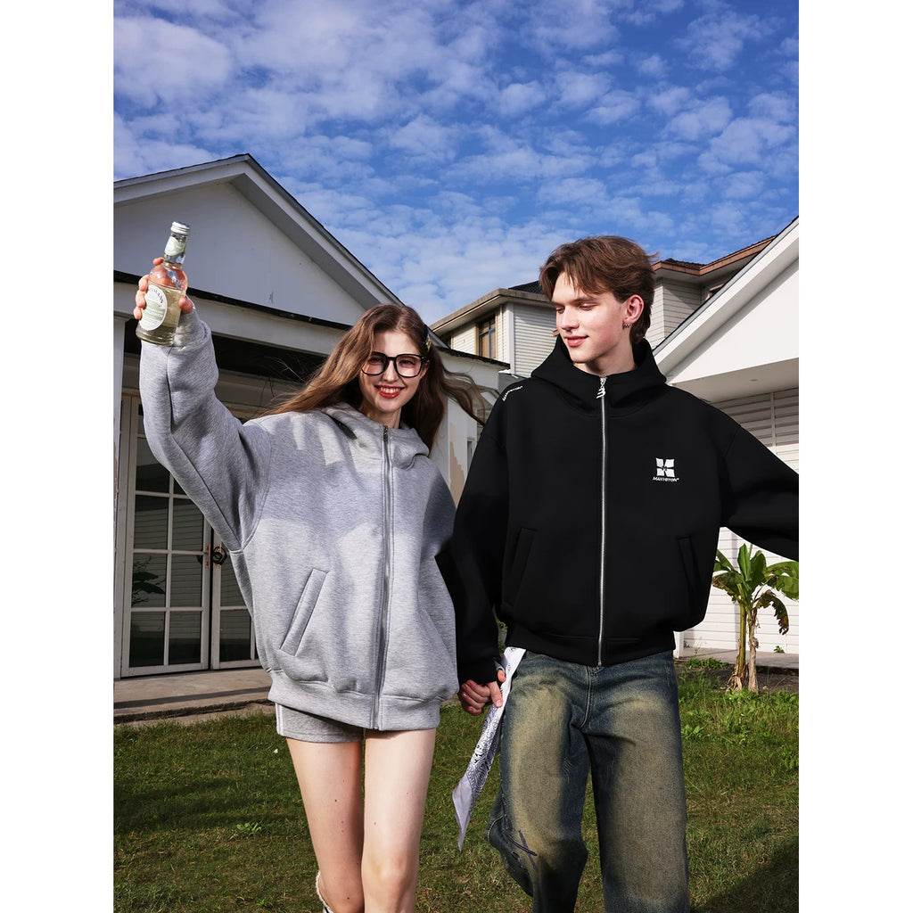 Qiyu's same style MANYSTON American fashion brand hooded cardigan sweatshirt men's spring and autumn couple outfit jacket