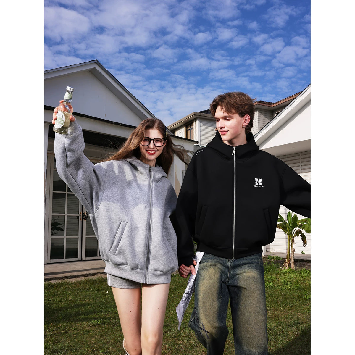 Qiyu's same style MANYSTON American fashion brand hooded cardigan sweatshirt men's spring and autumn couple outfit jacket