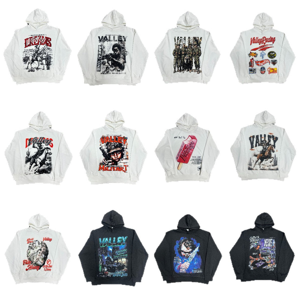 Cross border fashion VALE new retro hooded sweatshirt printed with American street hip-hop cotton versatile hooded sweatshirt