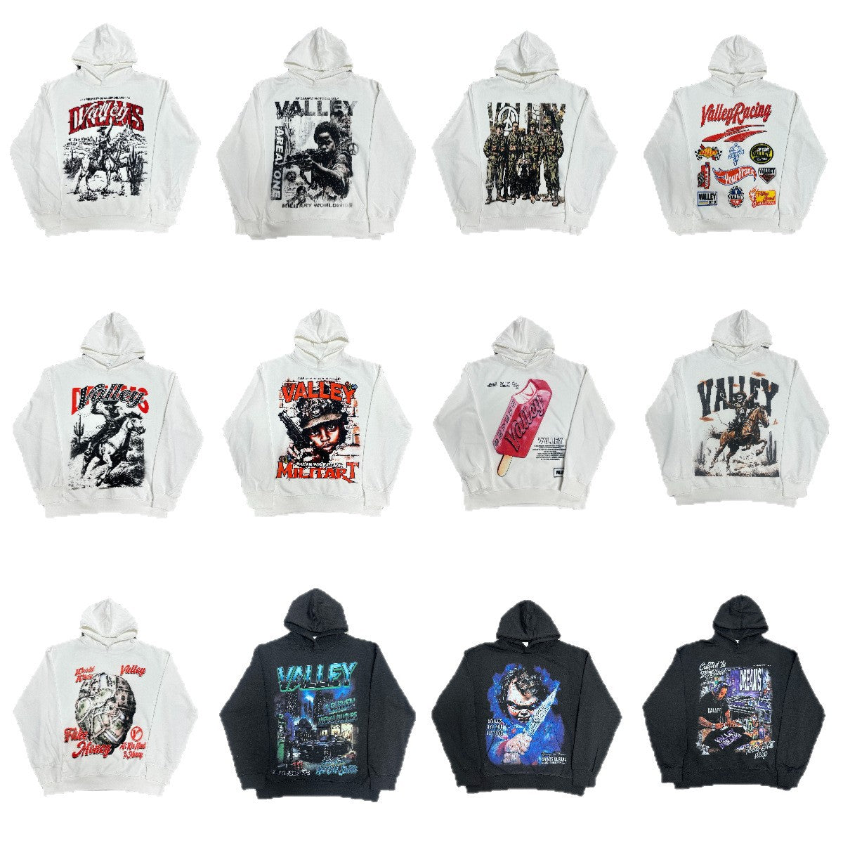 Cross border fashion VALE new retro hooded sweatshirt printed with American street hip-hop cotton versatile hooded sweatshirt