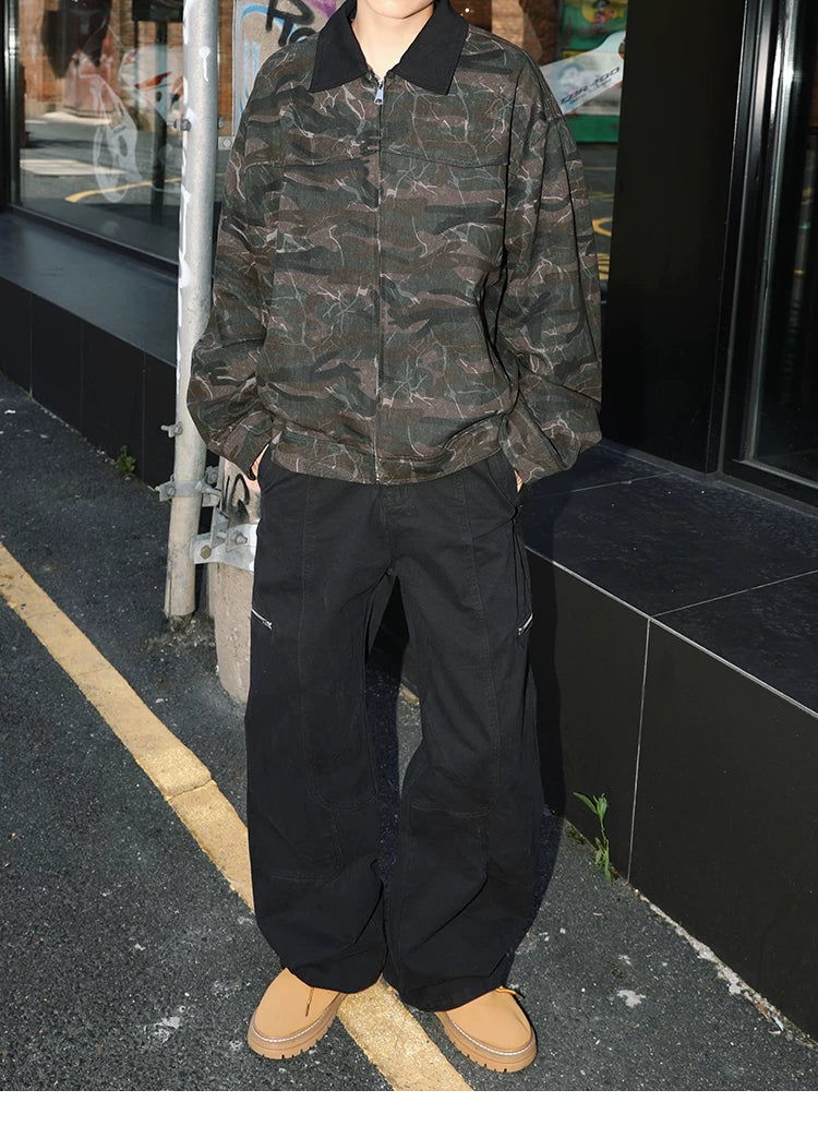 MANYSTON American high street pure cotton work pants men's spring and autumn straight tube loose and versatile wide leg casual pants