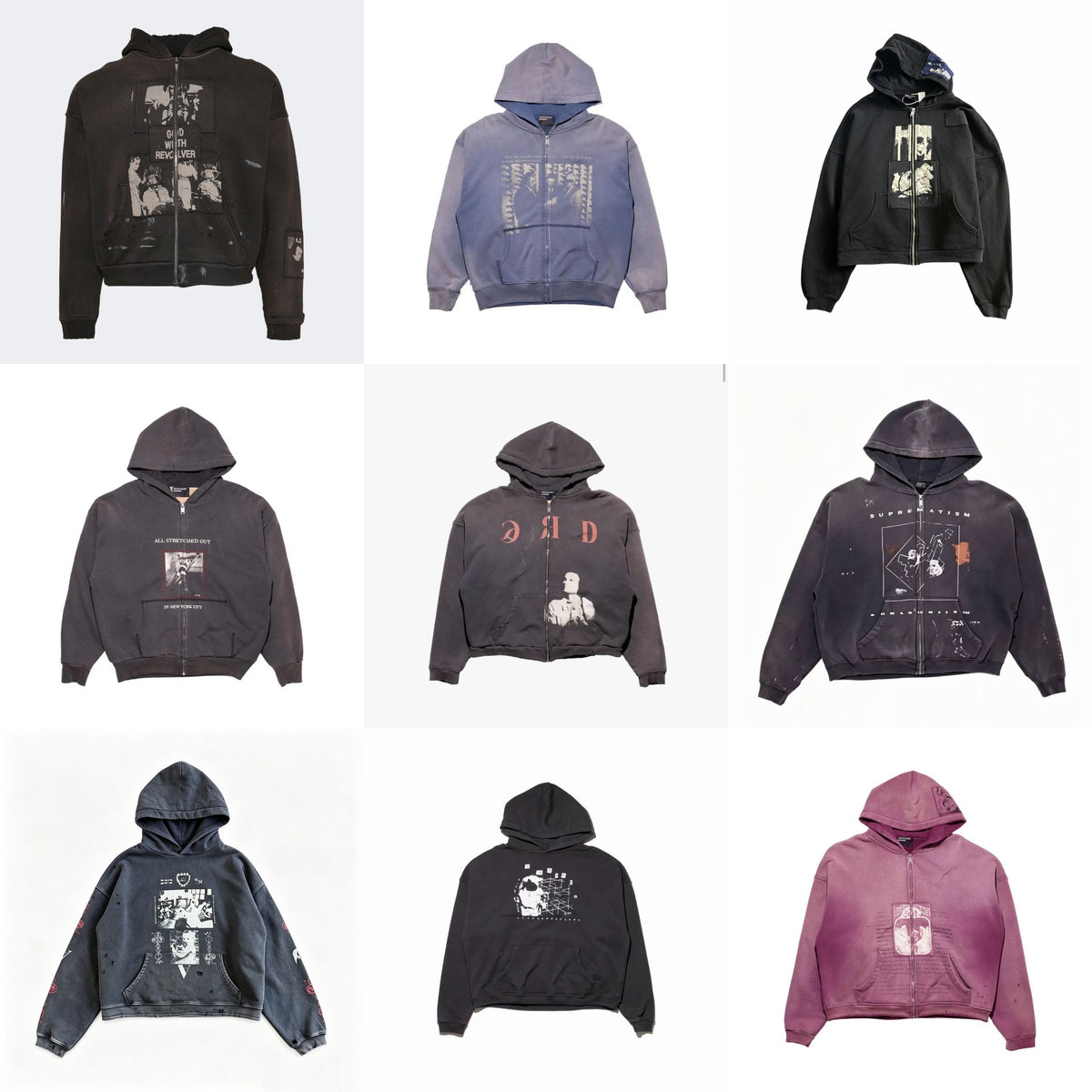 Cross border beauty trend E.R.D washed water distressed embroidered print hooded zipper pure cotton casual versatile hoodie jacket