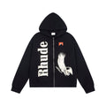 Cross border trendy brand RHUDE personalized pattern letter print heavyweight cotton casual comfortable and fashionable hooded sweatshirt
