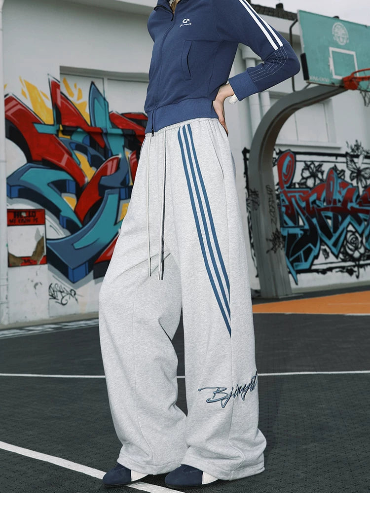 MANYSTON American retro three bar casual versatile pants men's spring and autumn straight leg loose sports sweatpants