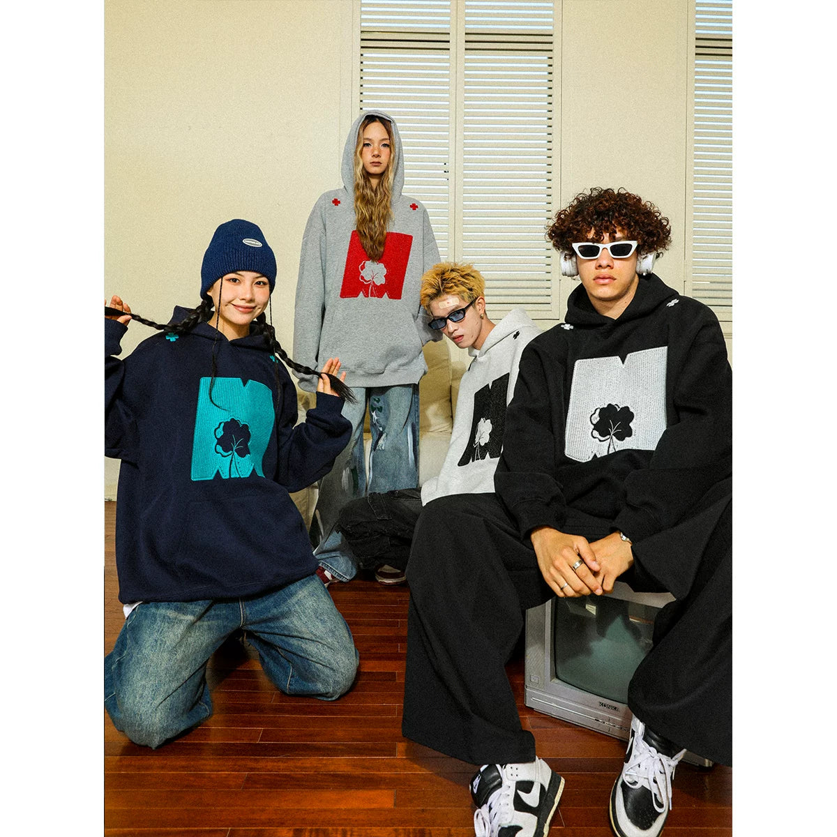 Jiang Yiyi's MANYSTON American High Street Couple's Hoodie Spring and Autumn Trendy Brand Black Hoodie for Men