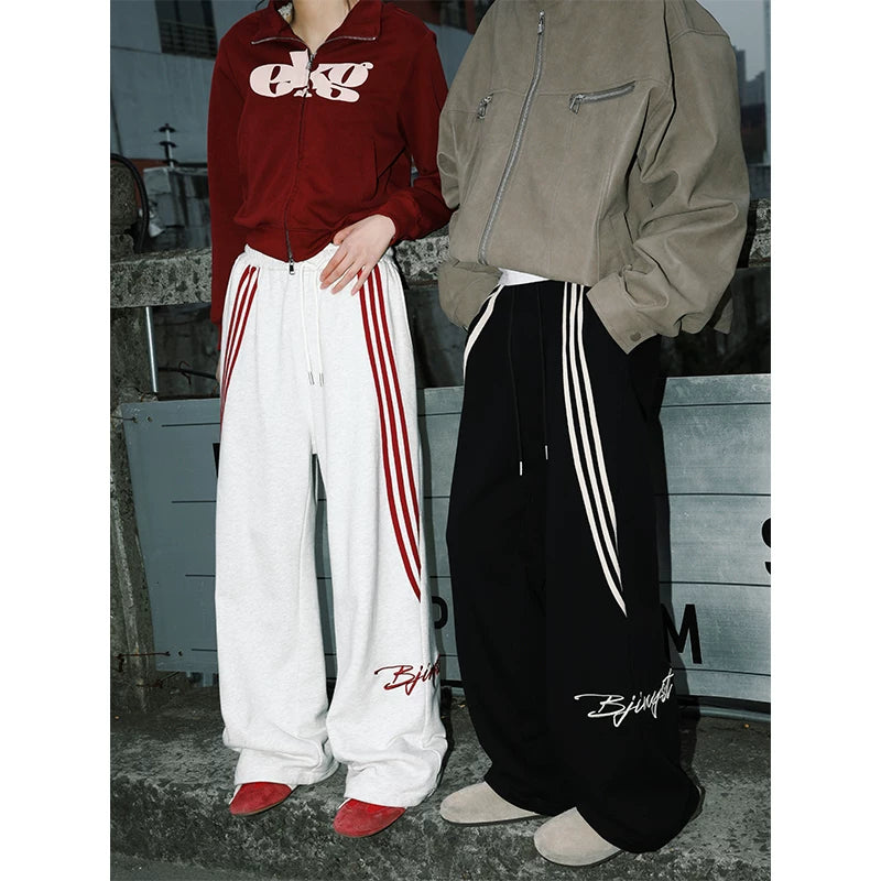 MANYSTON American retro three bar casual versatile pants men's spring and autumn straight leg loose sports sweatpants