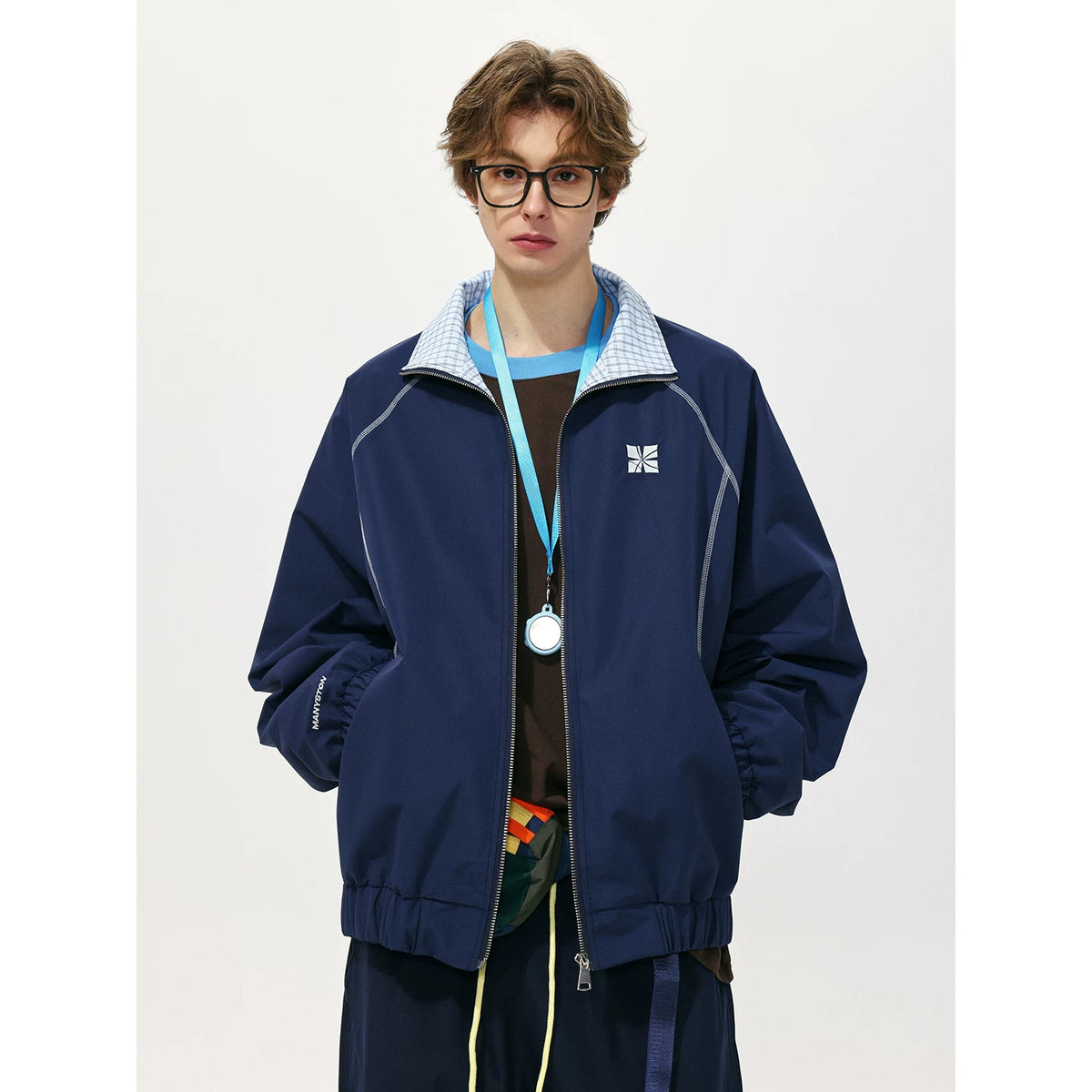 Hao Yiran's same MANYSTON American fashion brand lapel plaid jacket, spring loose casual cardigan jacket