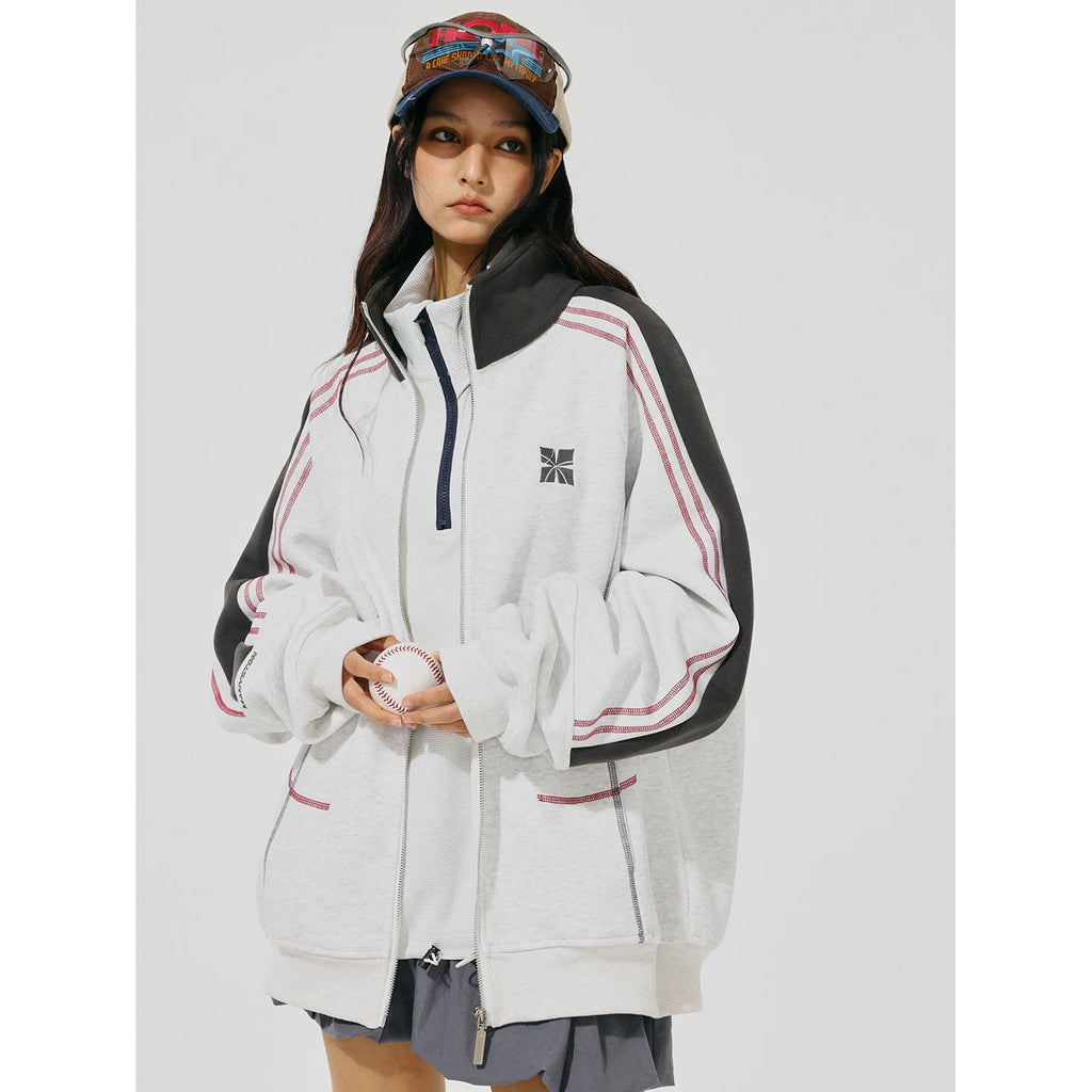 Absolute Same Style MANYSTON American Trendy Brand Color Contrasting Stand Collar Jacket Spring and Autumn Loose Casual Top Coat