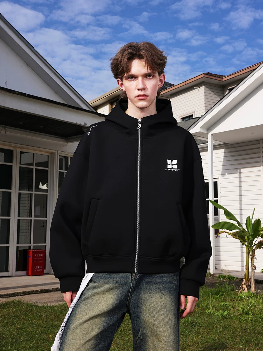 Qiyu's same style MANYSTON American fashion brand hooded cardigan sweatshirt men's spring and autumn couple outfit jacket