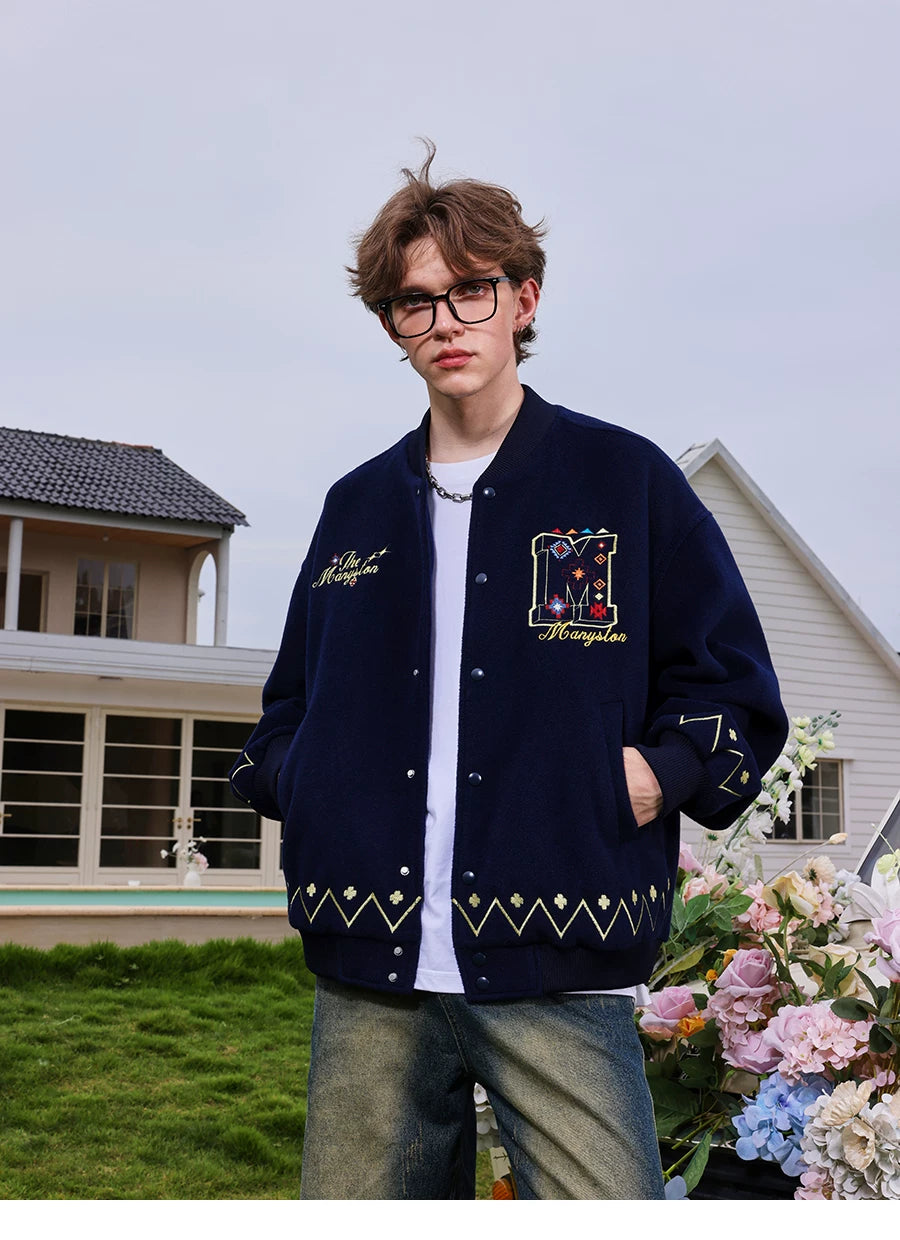 MANYSTON American retro letter embroidered baseball jacket men's spring and autumn heavyweight street flying jacket