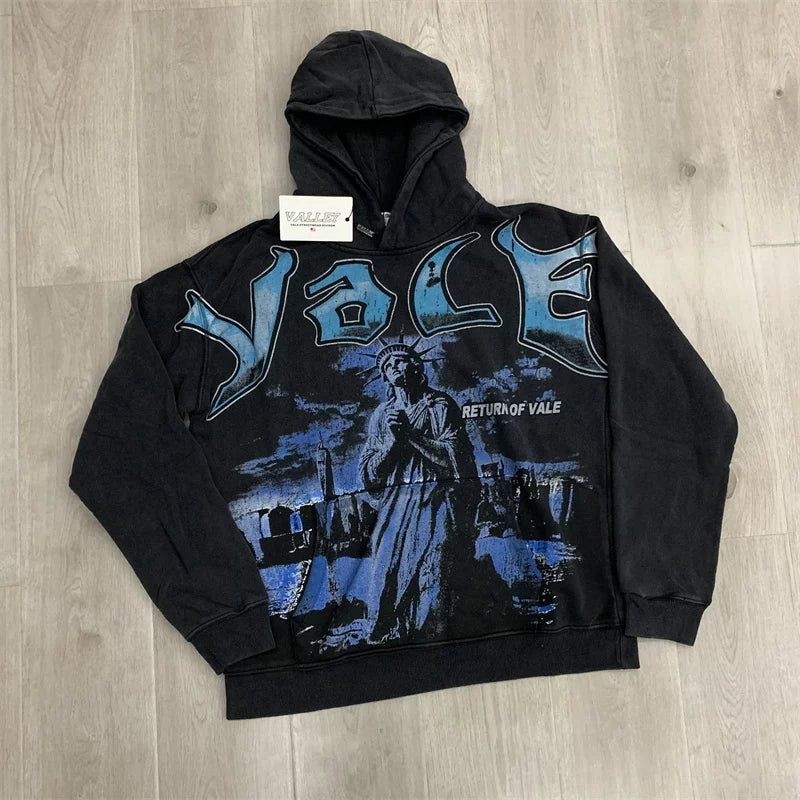 Vale Forever Hip Hop Vintage Printed High Street Trendy Casual Men's and Women's Fashion Hoodie for Foreign Trade Beauty
