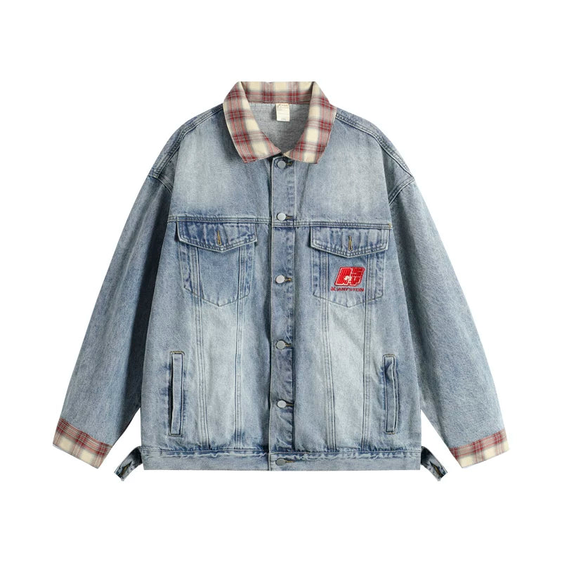 MANYSTON American Retro Collar Casual Jacket for Boys, Spring and Autumn Style, Trendy Brand, European and American Street Denim Jacket