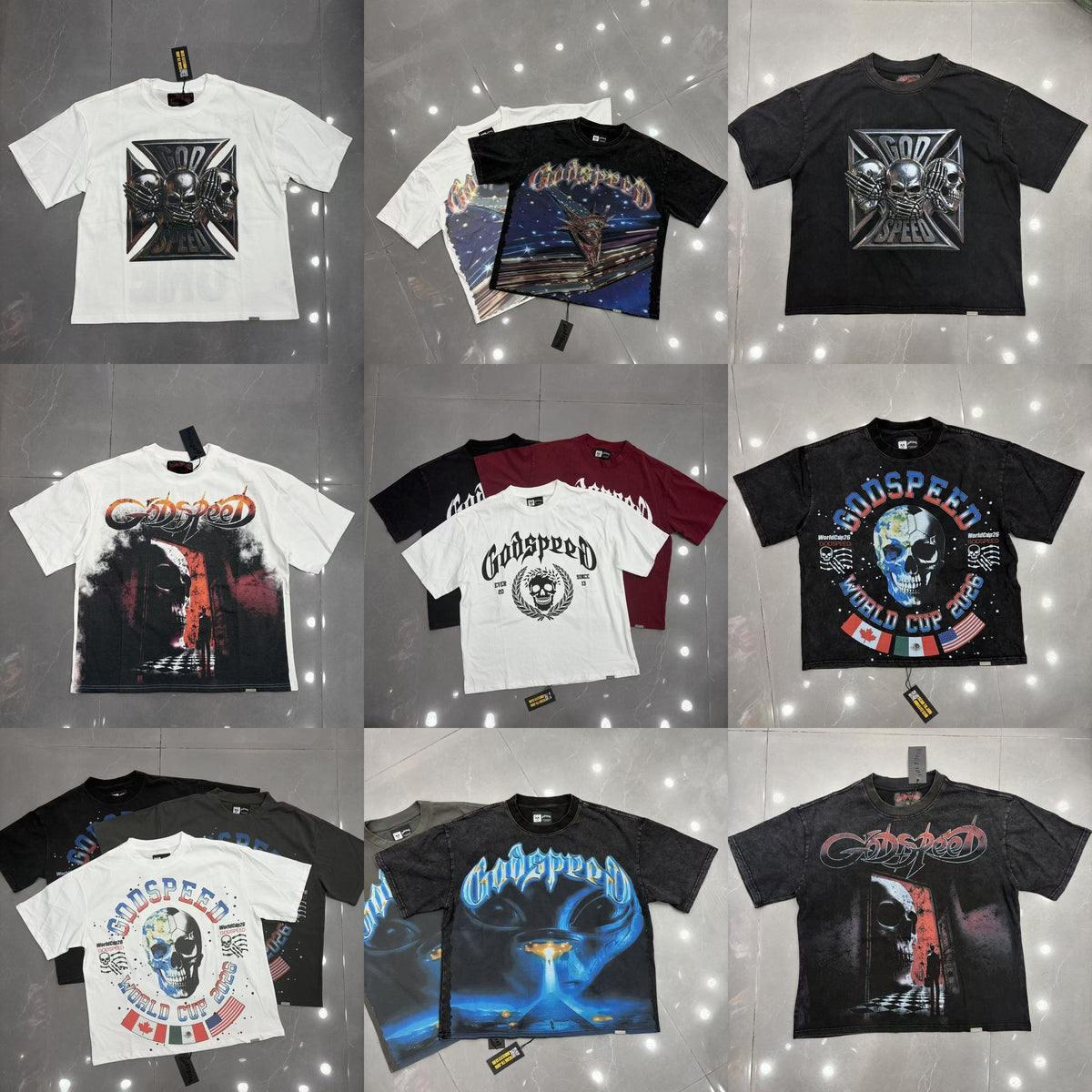Cross border fashion Godspeed new American street hip-hop pure cotton retro vintage casual versatile short sleeved shirt