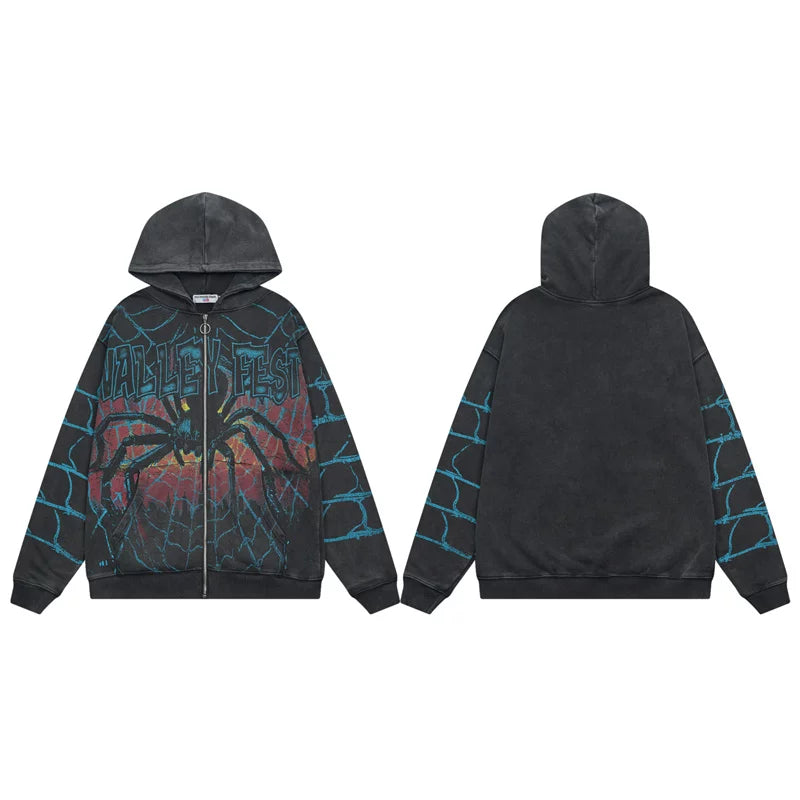 Vale Forever Embroidered Printed Meichao High Street Trendy Casual Loose Retro Washed Cardigan Hoodie