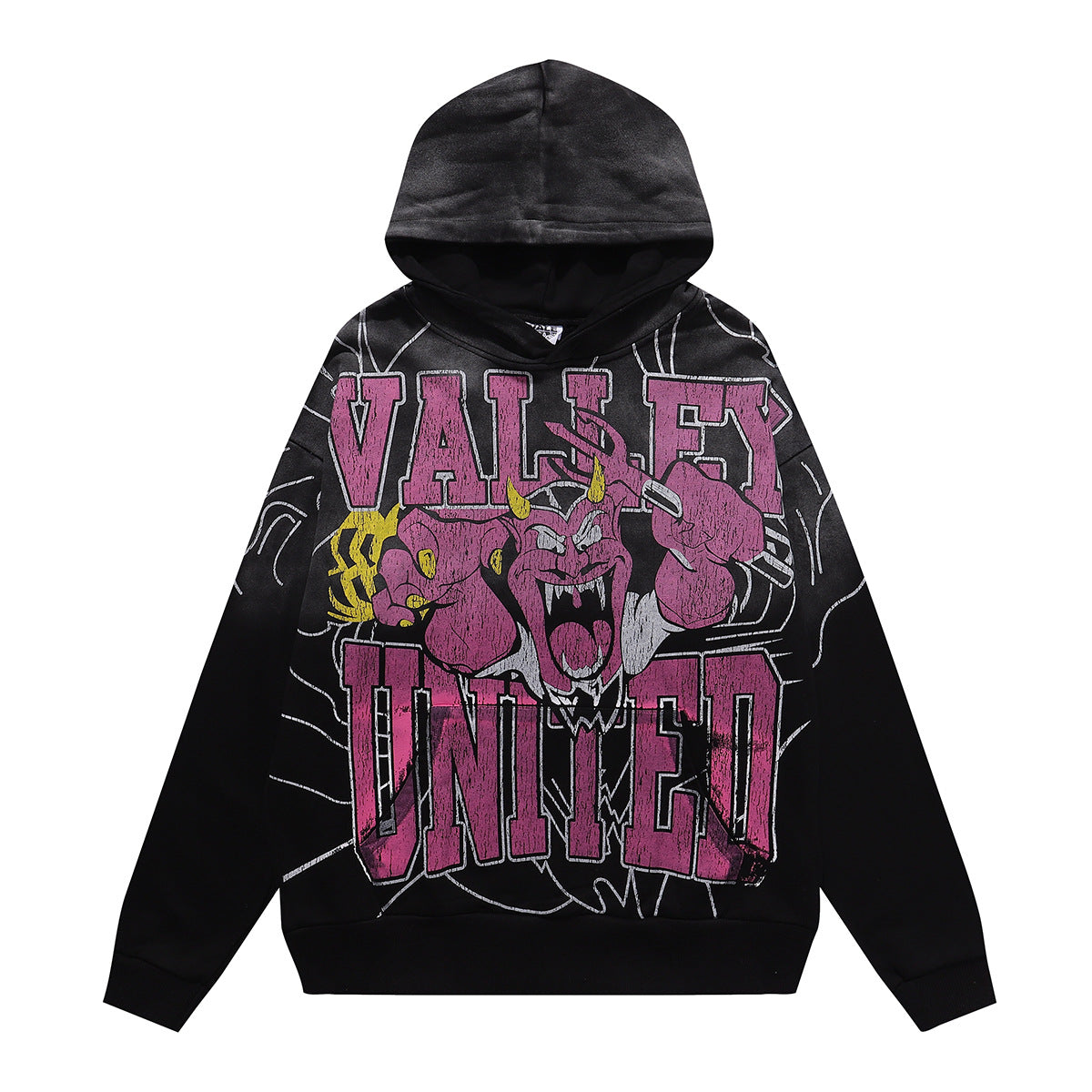 Cross border fashion VALE autumn and winter new printed hip-hop street style pure cotton casual versatile hooded sweatshirt